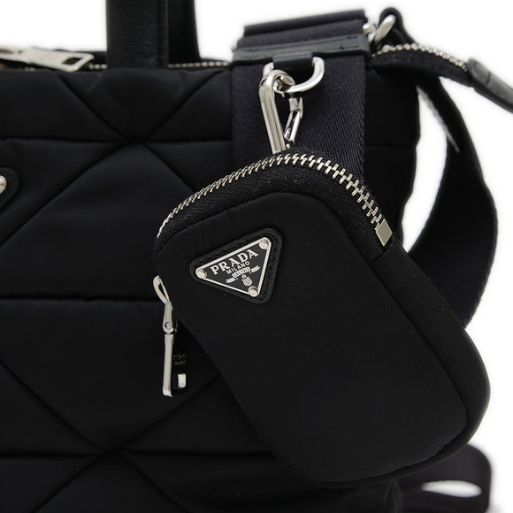 Prada Padded Re Nylon Tote Bag Nylon Leather Black - Picture 3 of 7